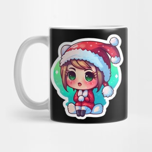 Cute Adorable Kawaii Chibi Girl Dressed in Santa Claus Outfit Mug